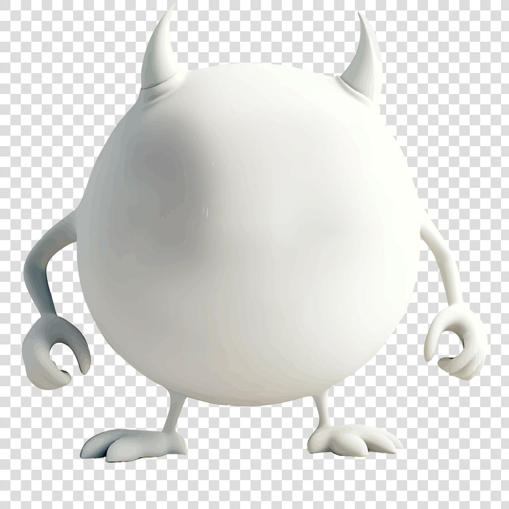 White cartoon character with horns and round body