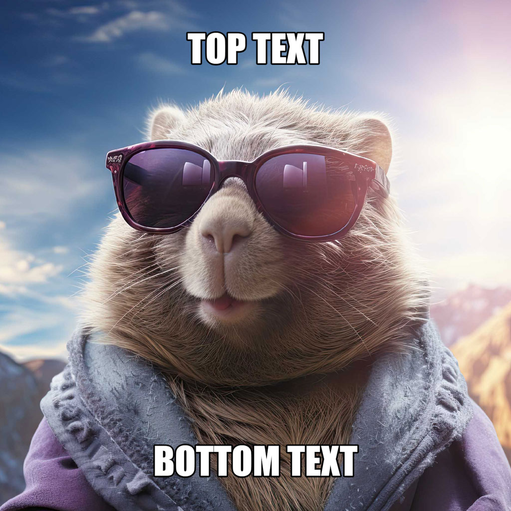 A groundhog wearing sunglasses and a jacket with text overlay for meme creation
