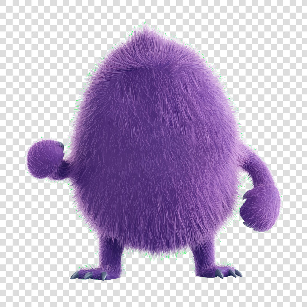 A purple creature with a fuzzy body and rounded features