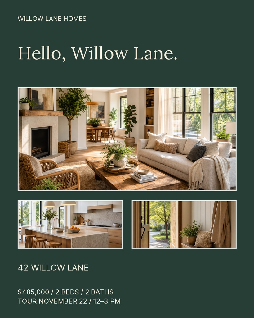 Preview for The Willow Lane Bungalow Portrait Post Template