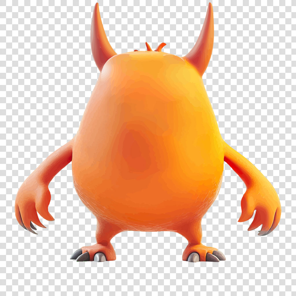 3D rendering of an orange monster with horns and sharp claws