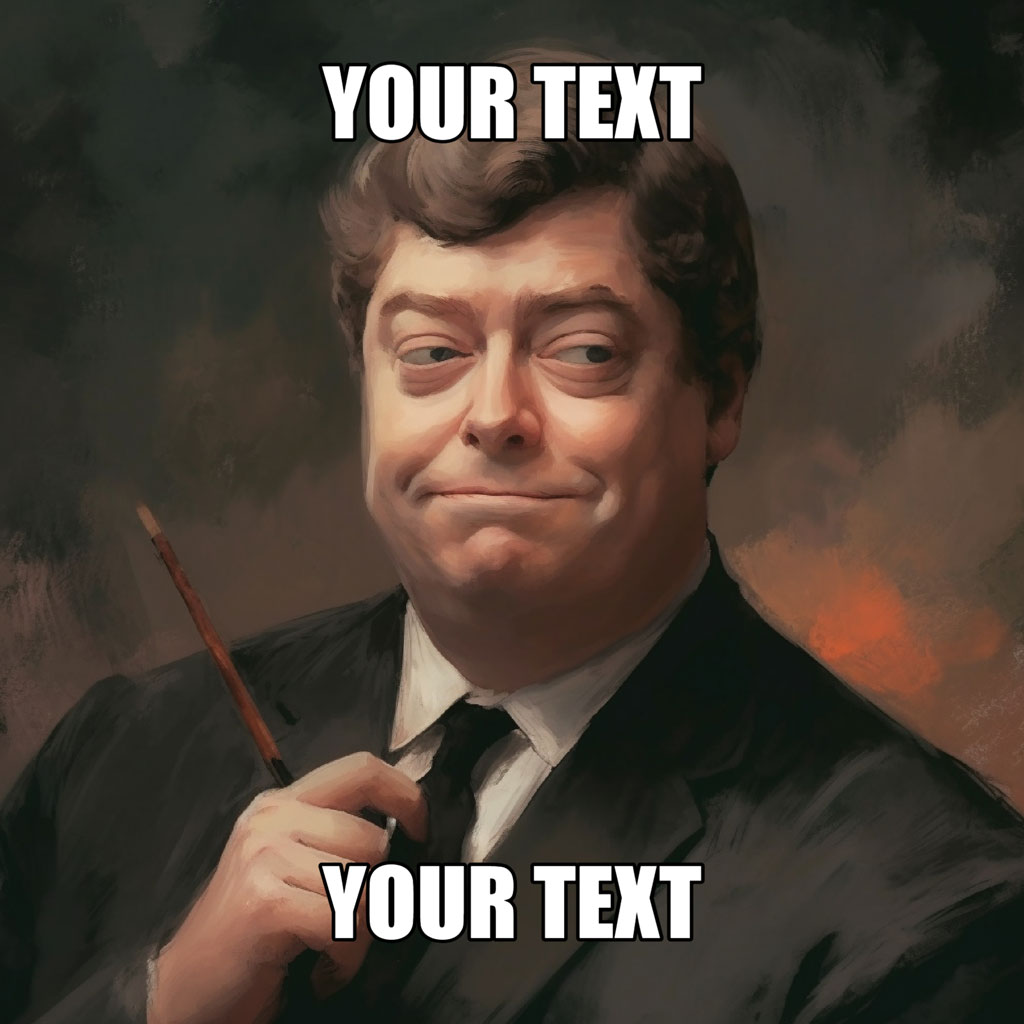 Man in suit holding a paintbrush with 'YOUR TEXT' overlay