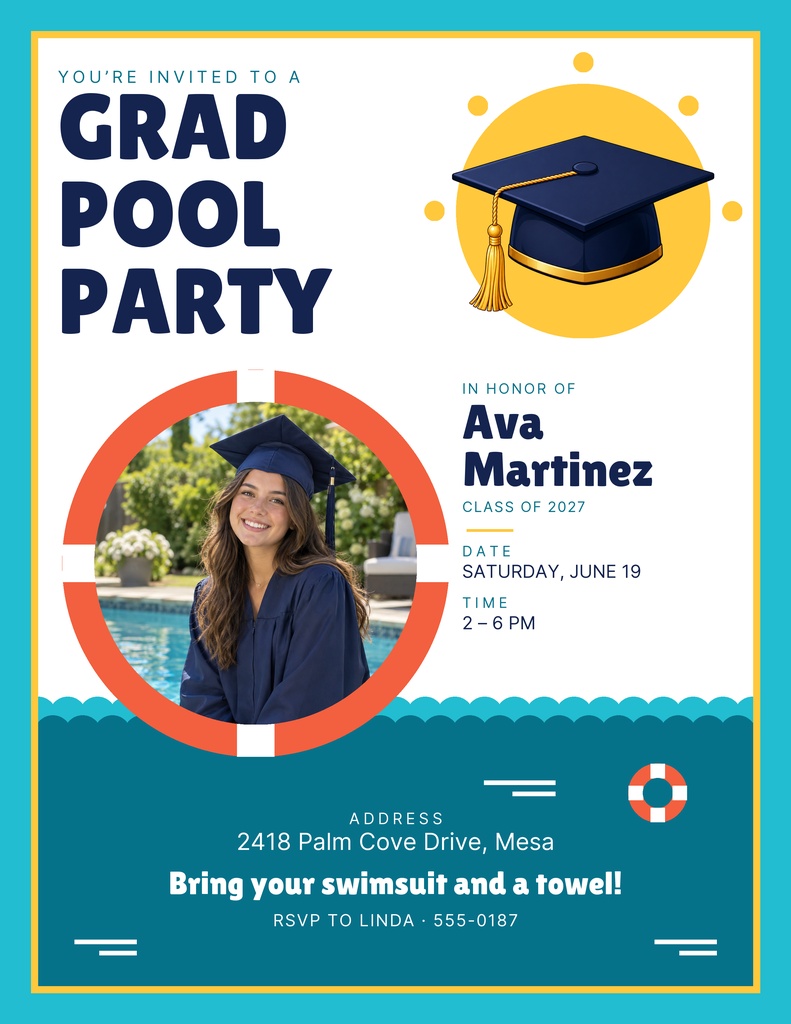 Preview for Graduate Pool Party Letter Flyer Template