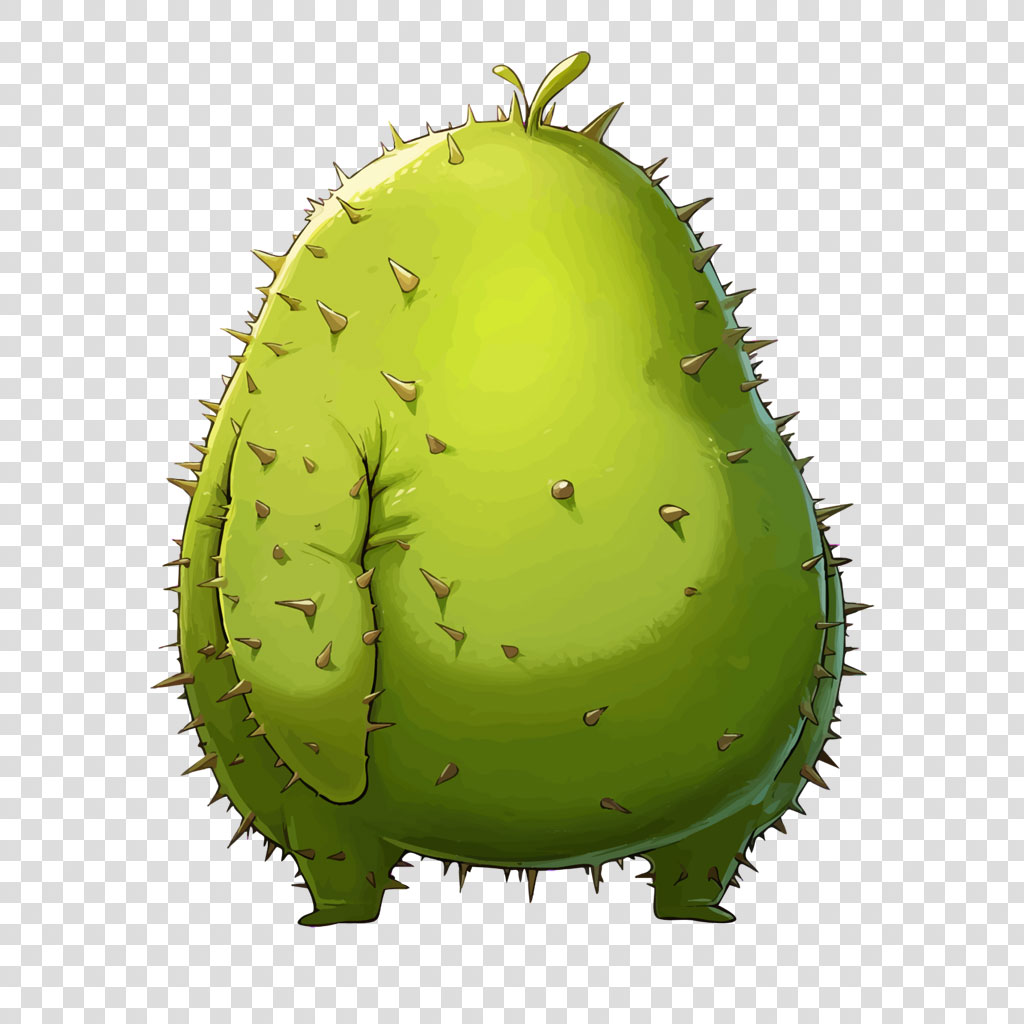 Digital illustration of a green durian fruit with spikes