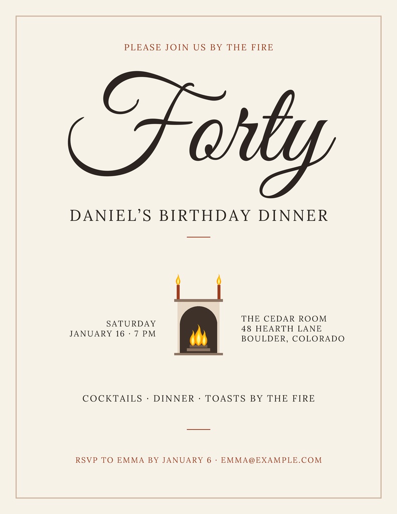 Preview for Fireside Fortieth Letter Flyer Template