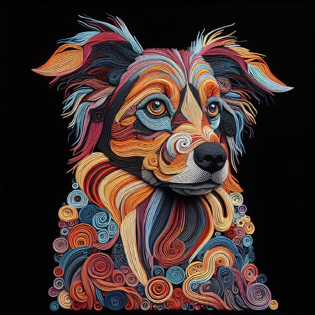 Detailed illustration of a dog with tattoos