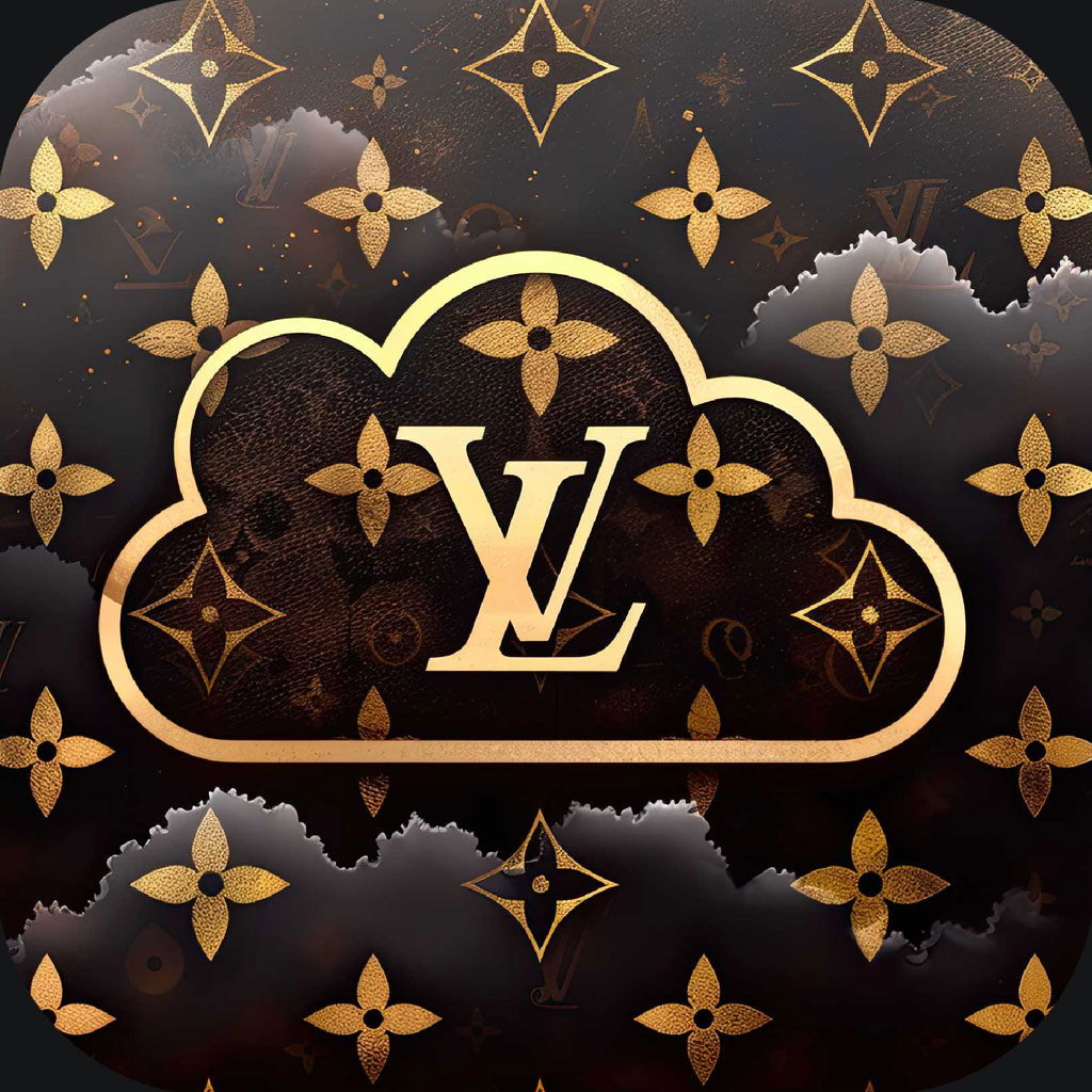 Luxury cloud storage icon with Louis Vuitton pattern