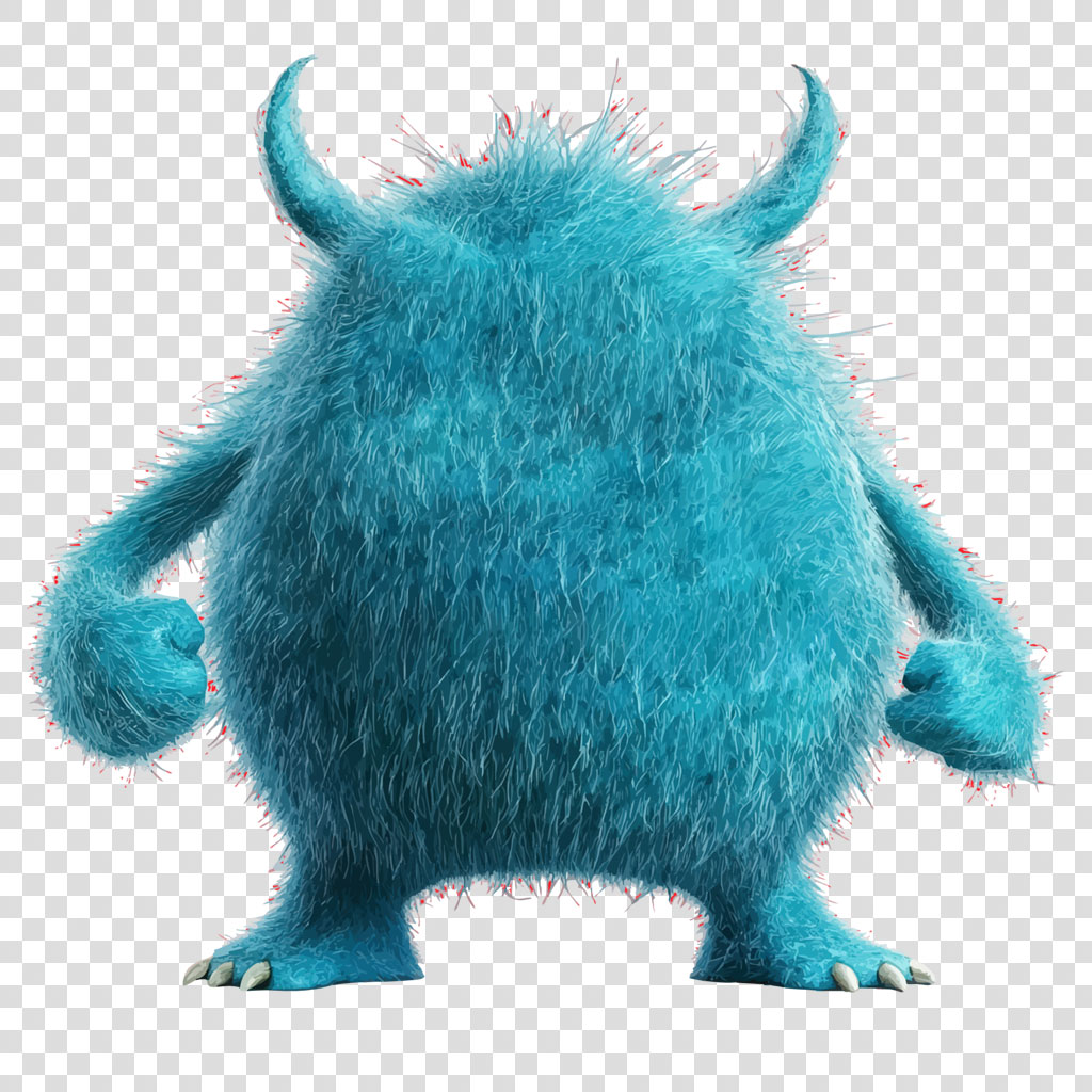 A blue furry monster with horns and sharp claws