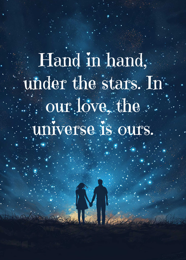 Couple holding hands under a starry night sky