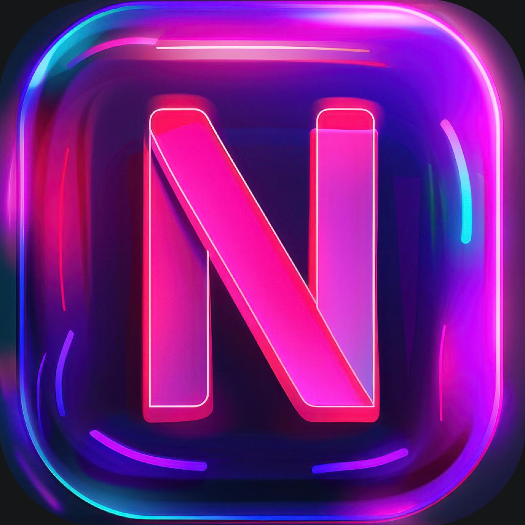 Neon 'N' logo in a rounded square