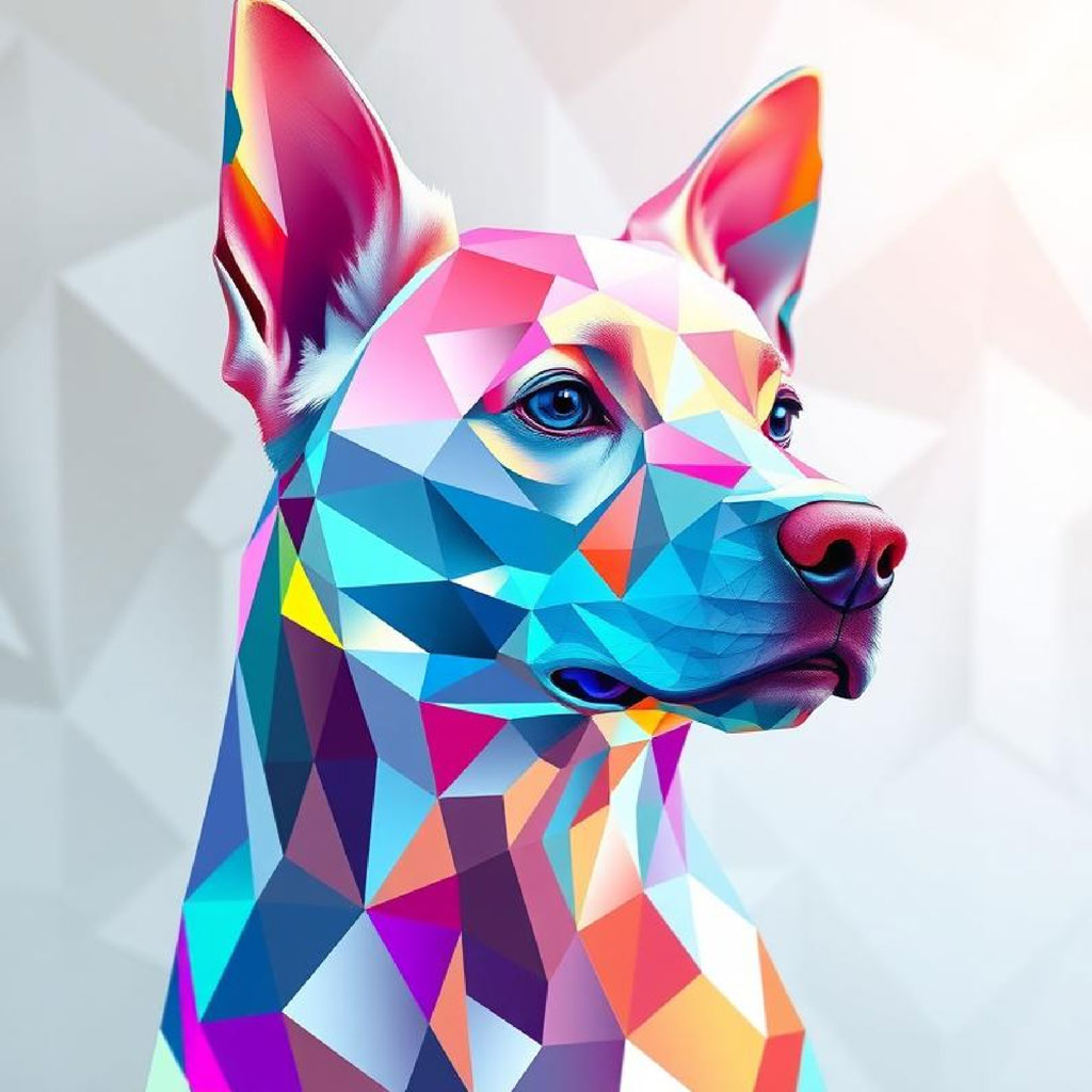 Woman with geometric, multi-colored head and neck sculpture