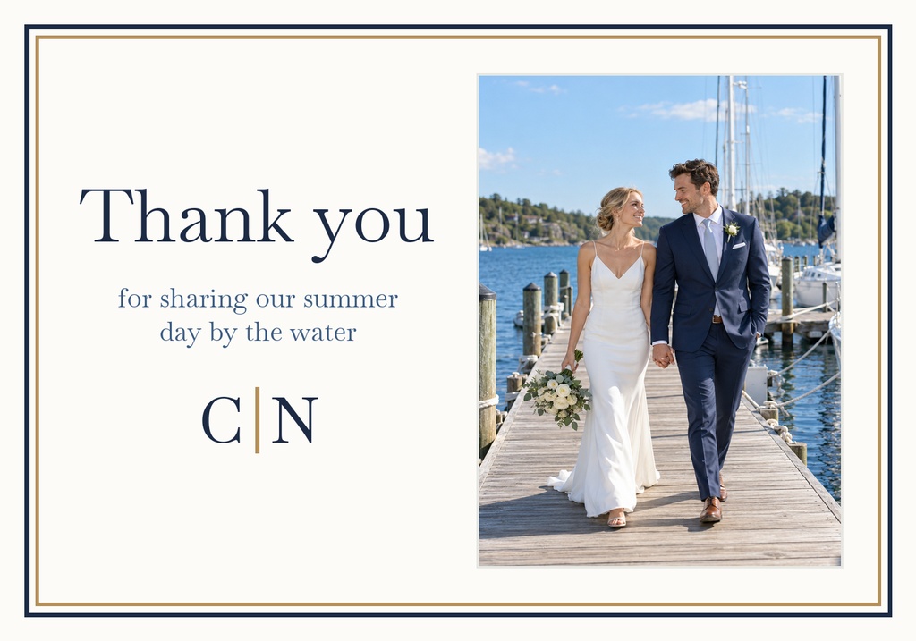 Preview for Summer By The Harbor Wedding Thank-you Card Template