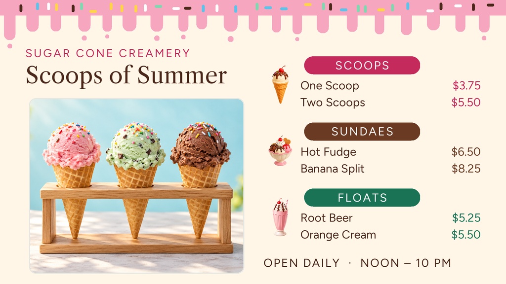 Preview for Scoops Of Summer Digital Menu Board Template