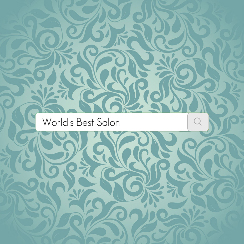 Search bar with 'World's Best Salon' text on a floral background