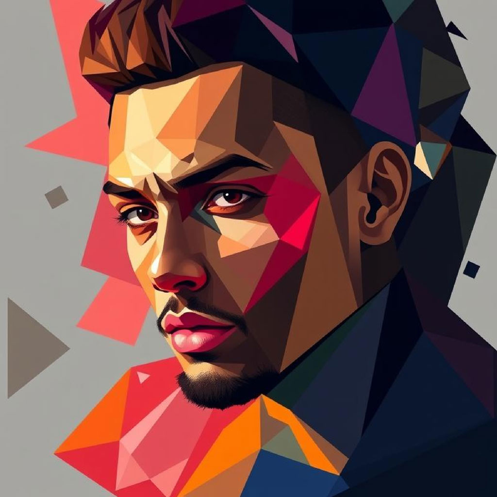 Geometric portrait of a man with a strong gaze
