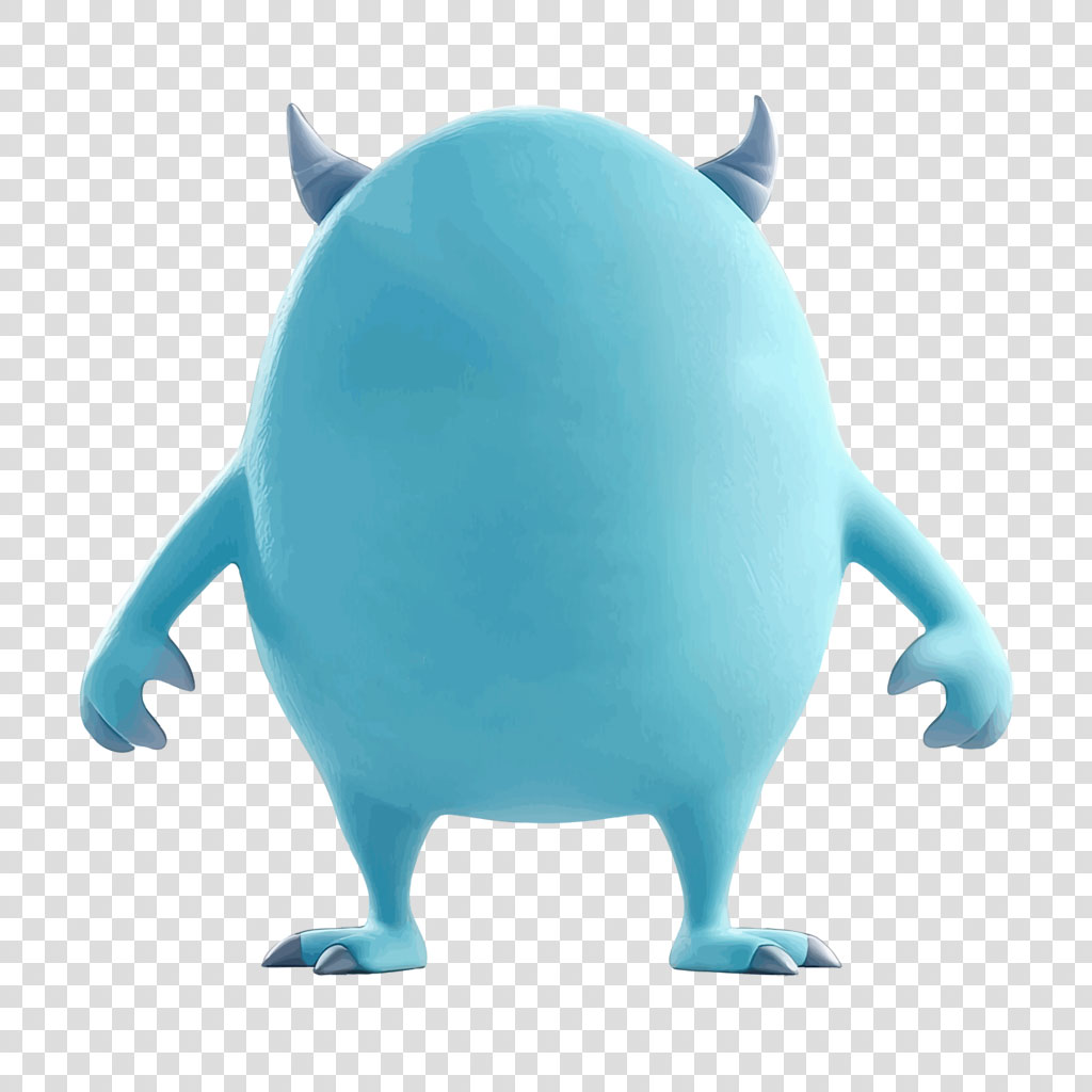 A blue monster with horns and claws