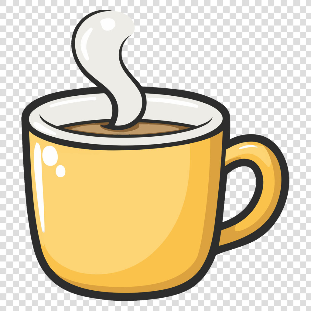 A yellow coffee mug with steam rising from it