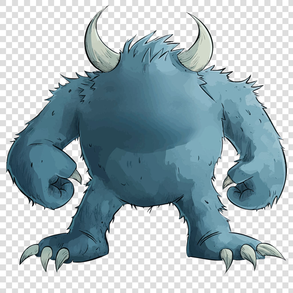 A blue monster with horns and sharp claws
