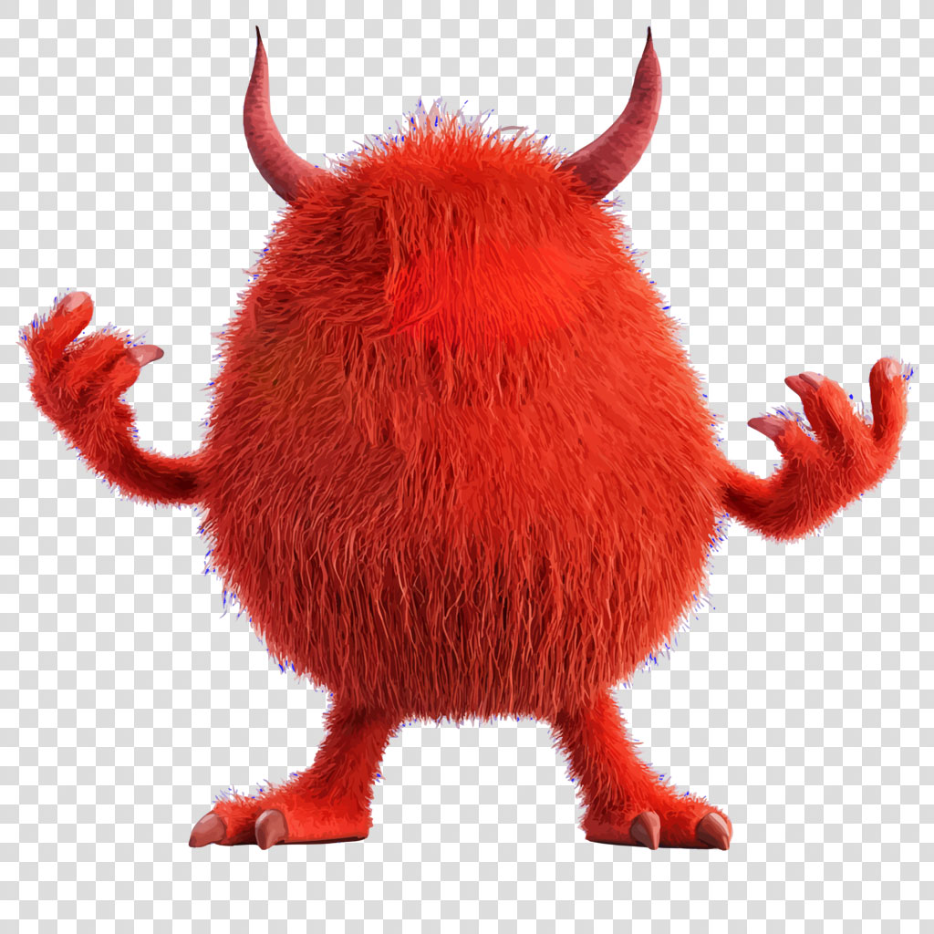 Red furry monster with horns and outstretched arms