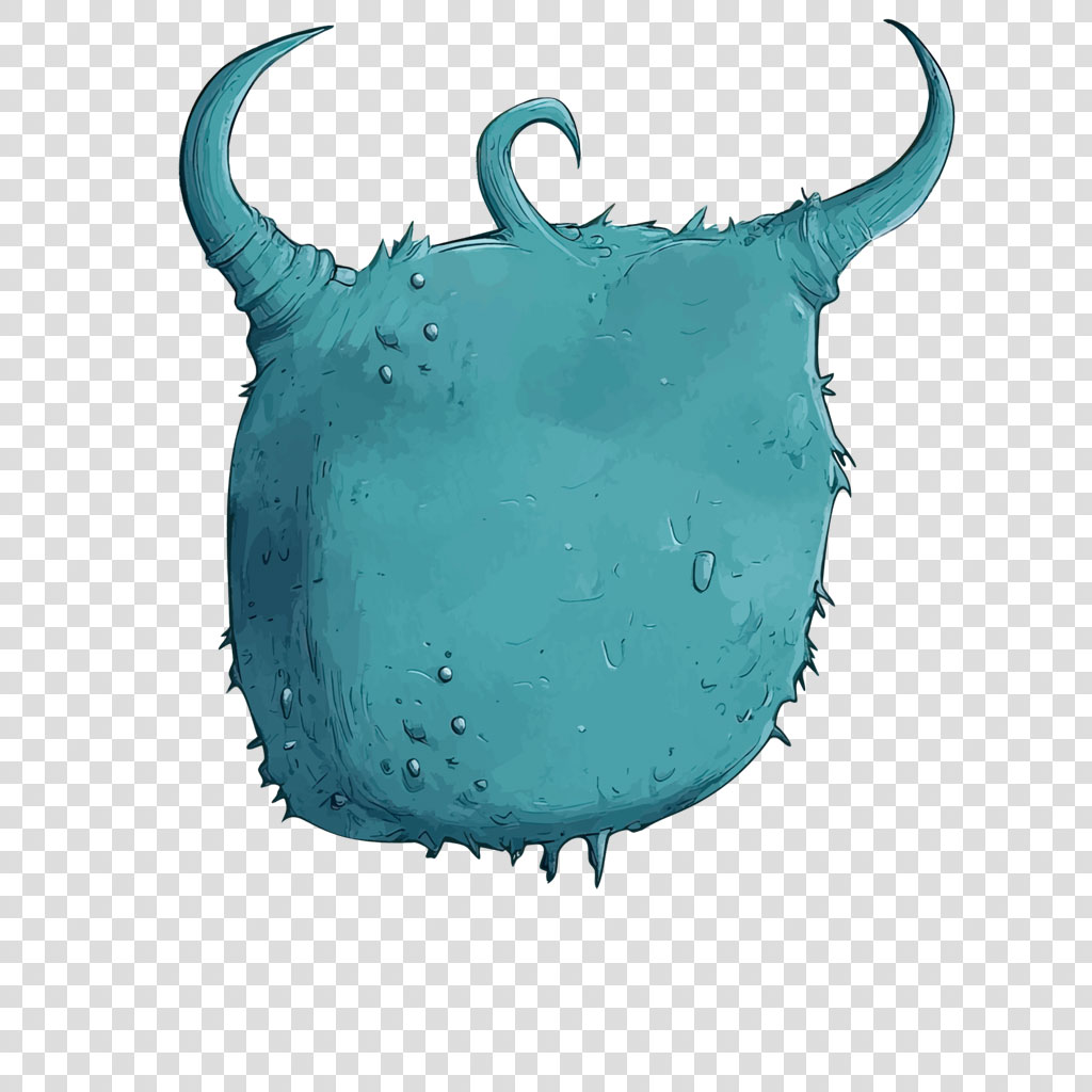 A blue creature with horns and spiky texture