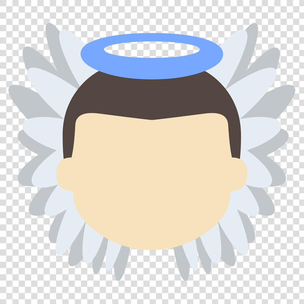 Illustration of an angel avatar with a blue halo and white wings