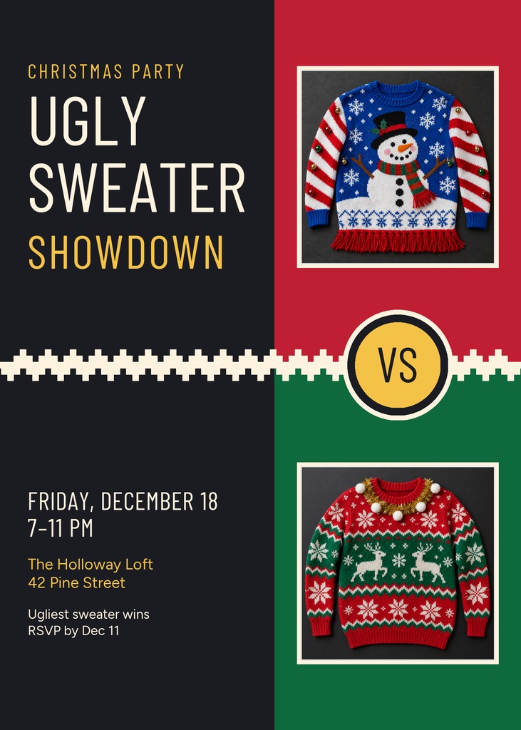 Preview for Ugly Sweater Showdown 5 × 7 Invitation Template