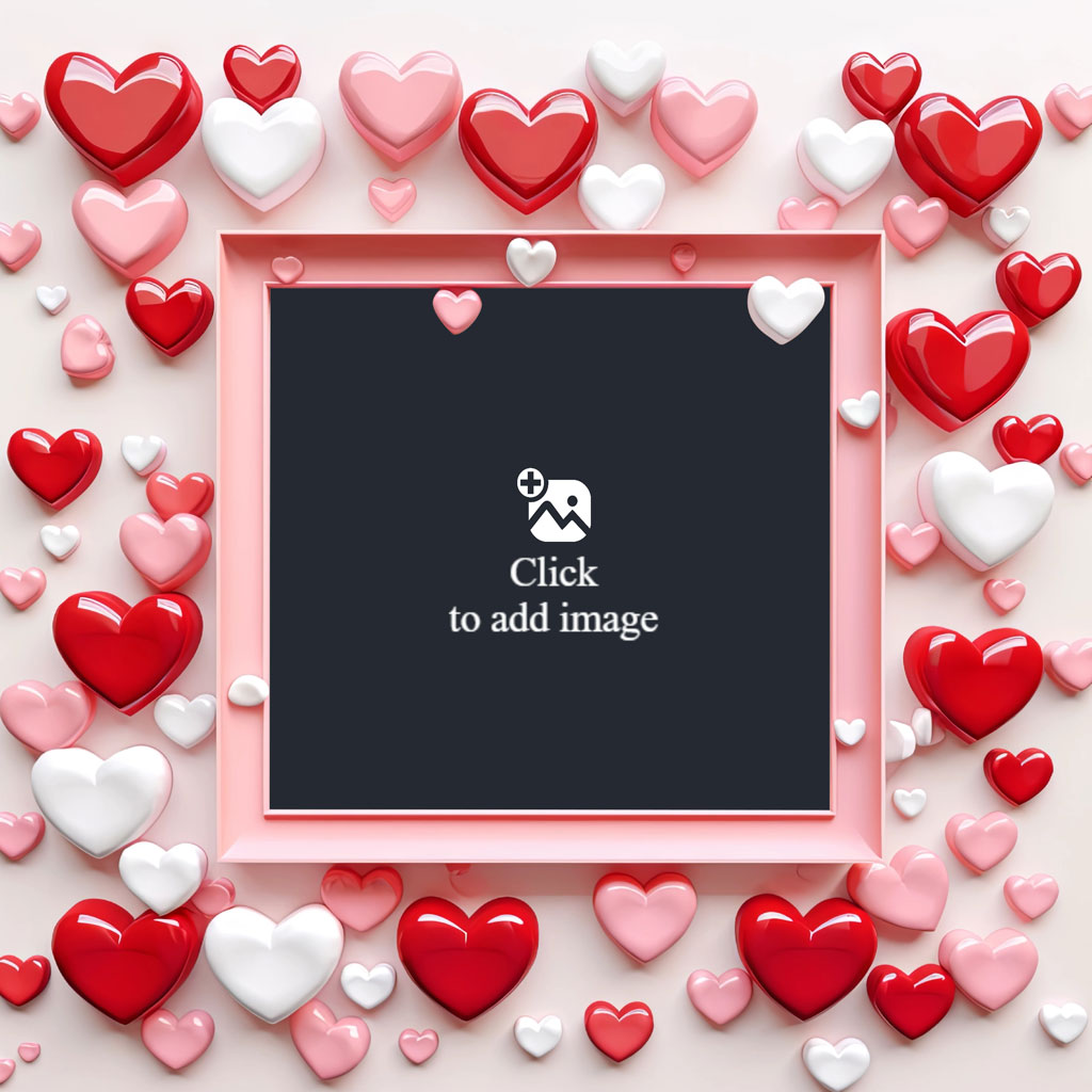 Pink frame with black center surrounded by hearts