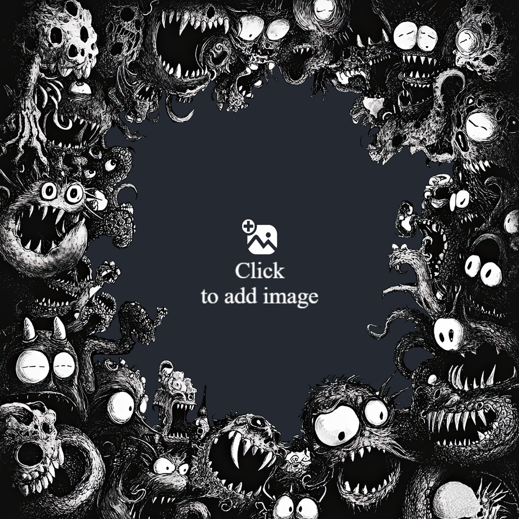 A dark frame filled with various spooky monsters and creatures.