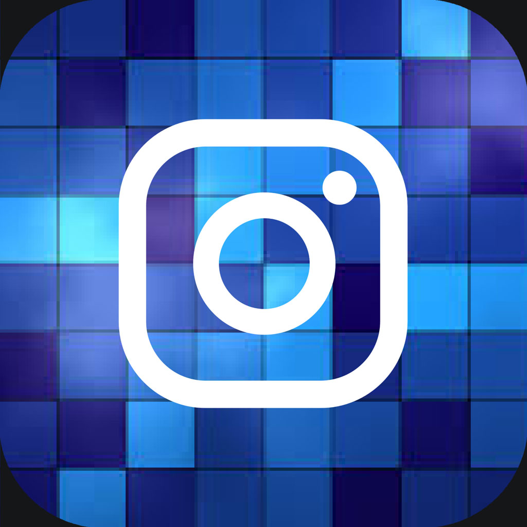 Instagram logo with a white camera icon on a blue grid