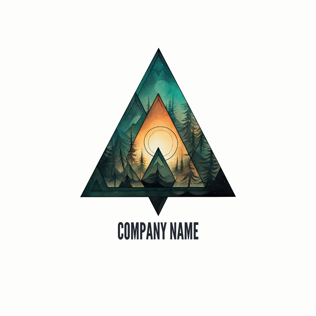 Triangle logo with a mountain landscape inside