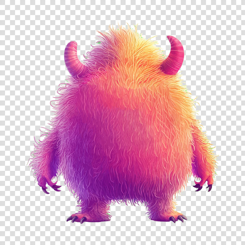 A colorful, furry monster with horns and claws