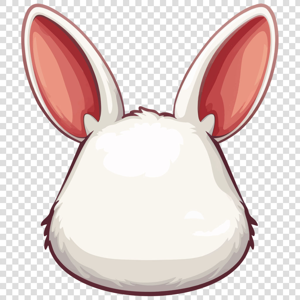 Back view of a cartoon bunny head with large pink ears