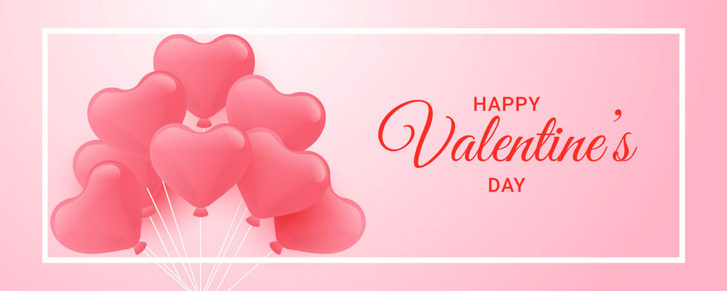 Heart-shaped balloons with Happy Valentine's Day text