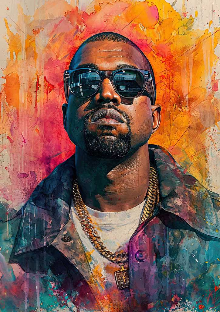 Digital painting of Jay-Z with sunglasses and gold chain against a vibrant background