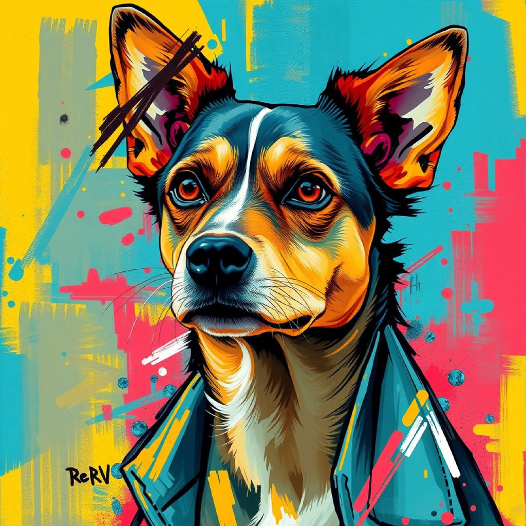 Illustration of a woman with red and blue face paint and goggles on her head