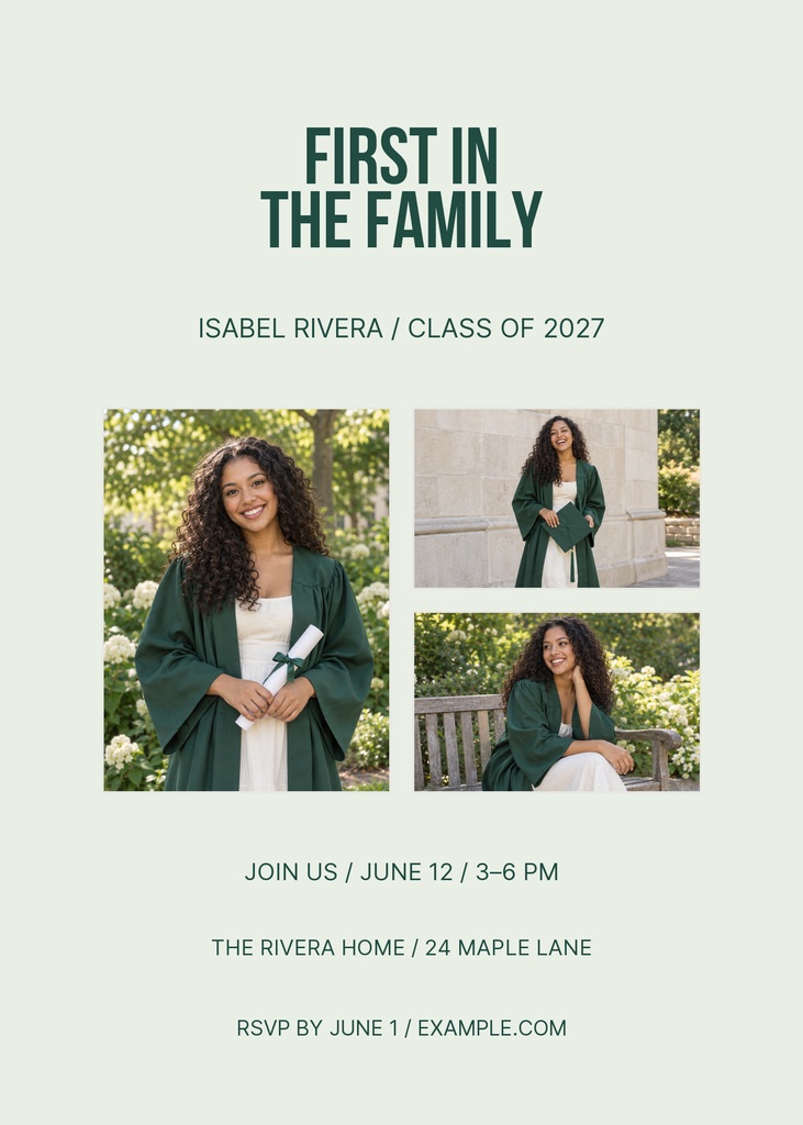 Preview for First In The Family 5 × 7 Invitation Template
