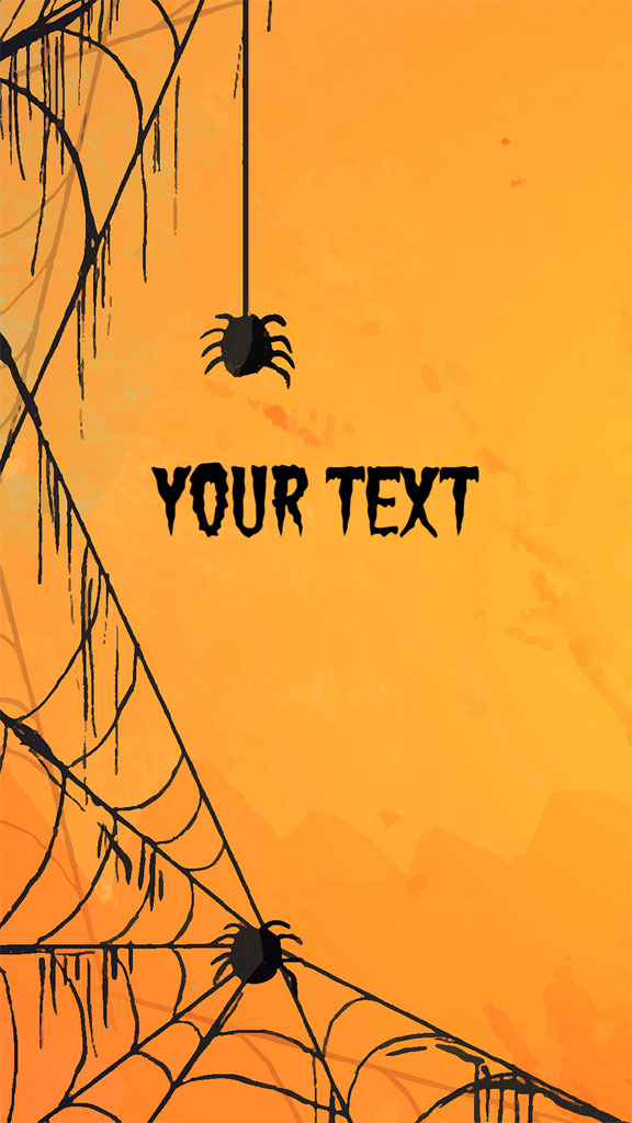 Halloween background with spider webs and spiders on an orange gradient