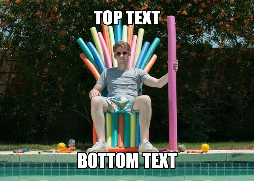 Man sitting on a colorful pool noodle throne by a pool