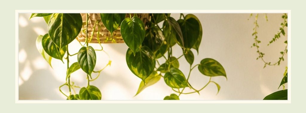 Green leafy vines framing a soft beige horizontal banner with a natural botanical look.