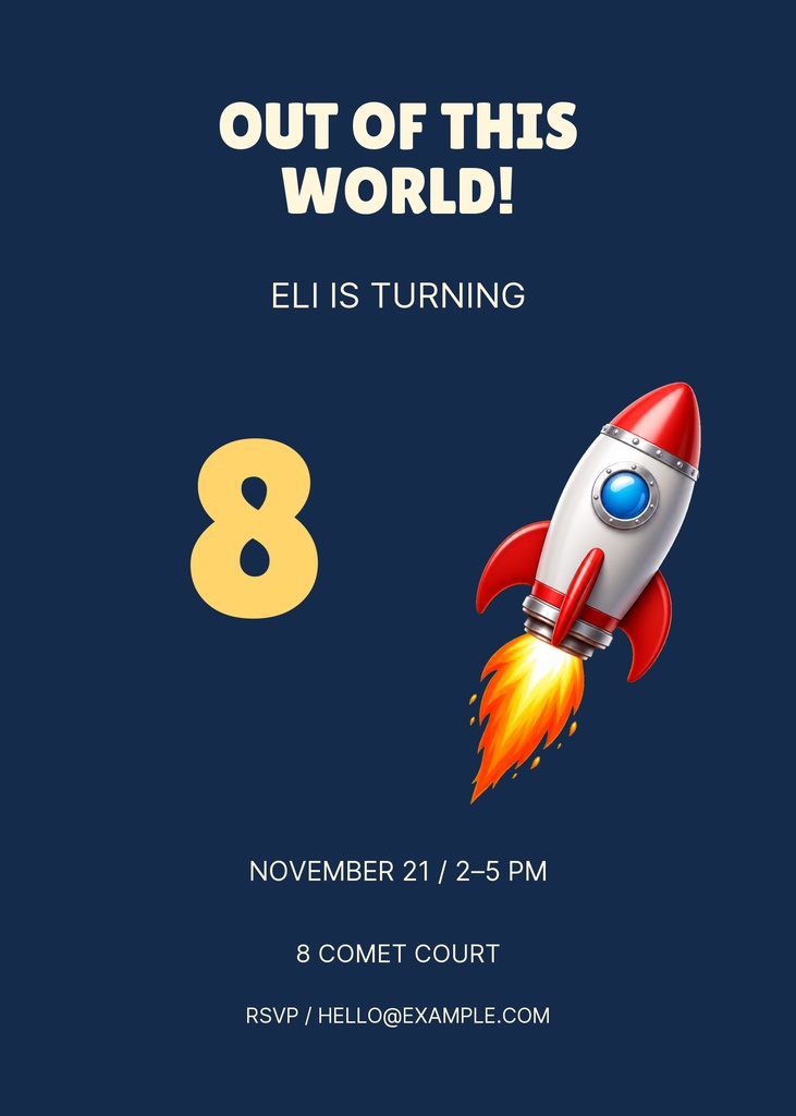 Preview for Eight Is Out Of This World 5 × 7 Invitation Template