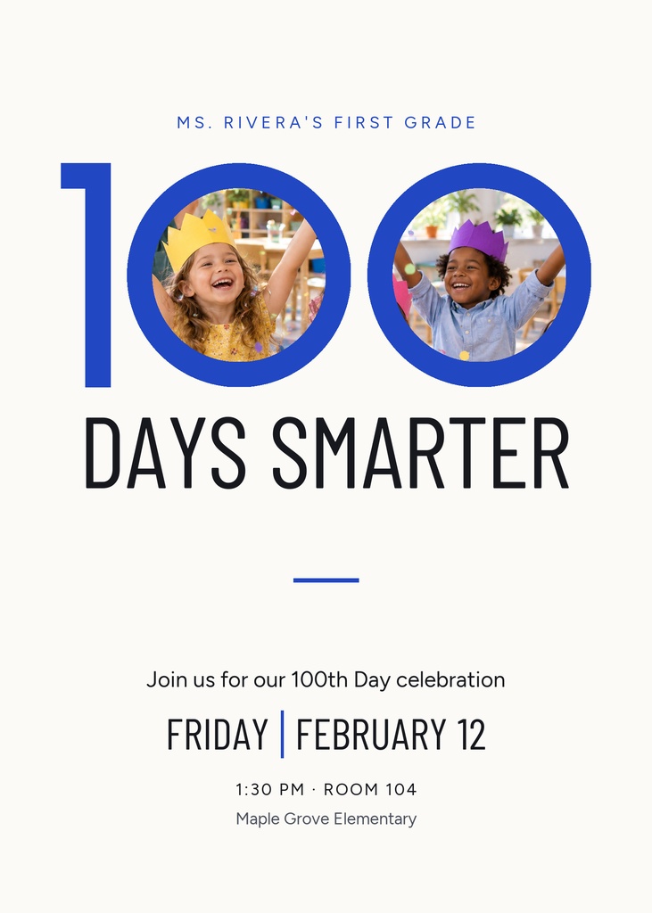 Preview for 100 Days Smarter 5 × 7 Invitation Template