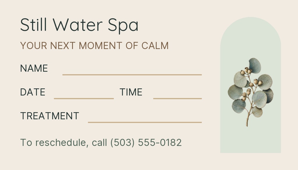 Preview for The Gift Of Calm Appointment Card Template