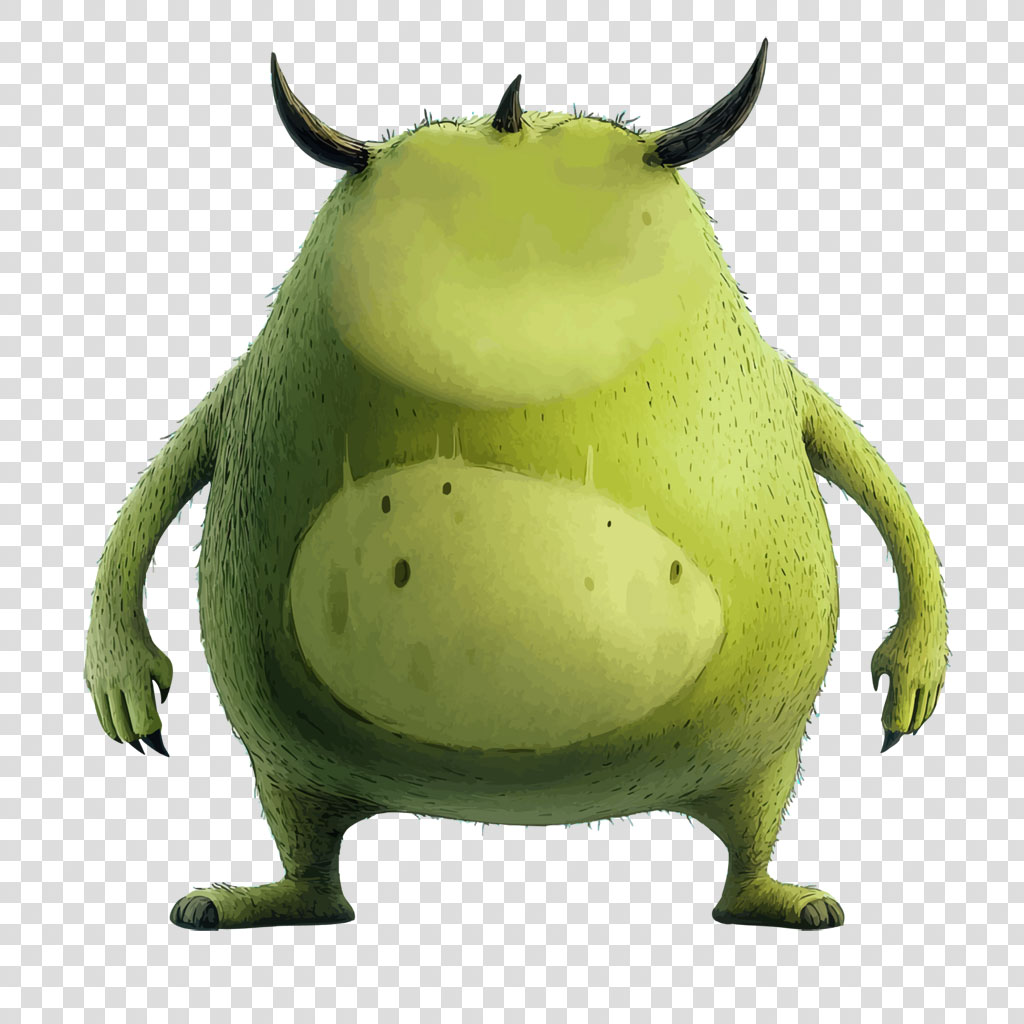 A green monster with horns and a furry texture