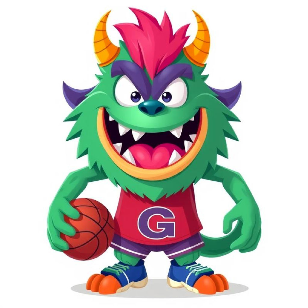 Cartoon monster holding a basketball