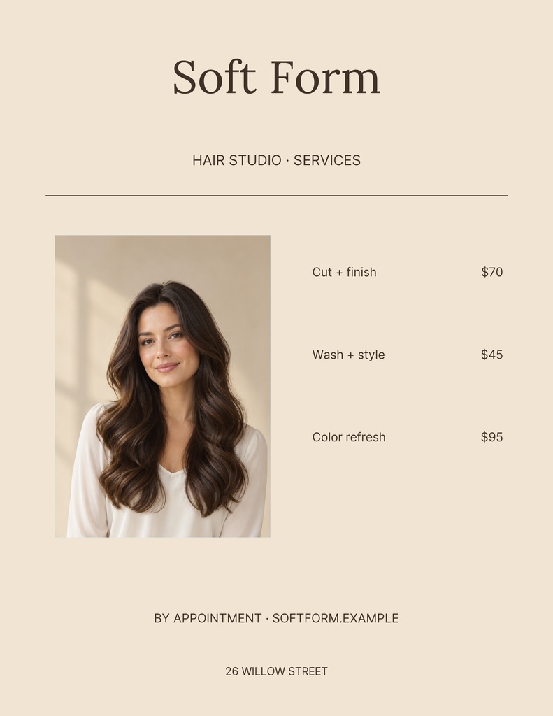 Preview for Soft Form Studio Letter Menu / Price List Template