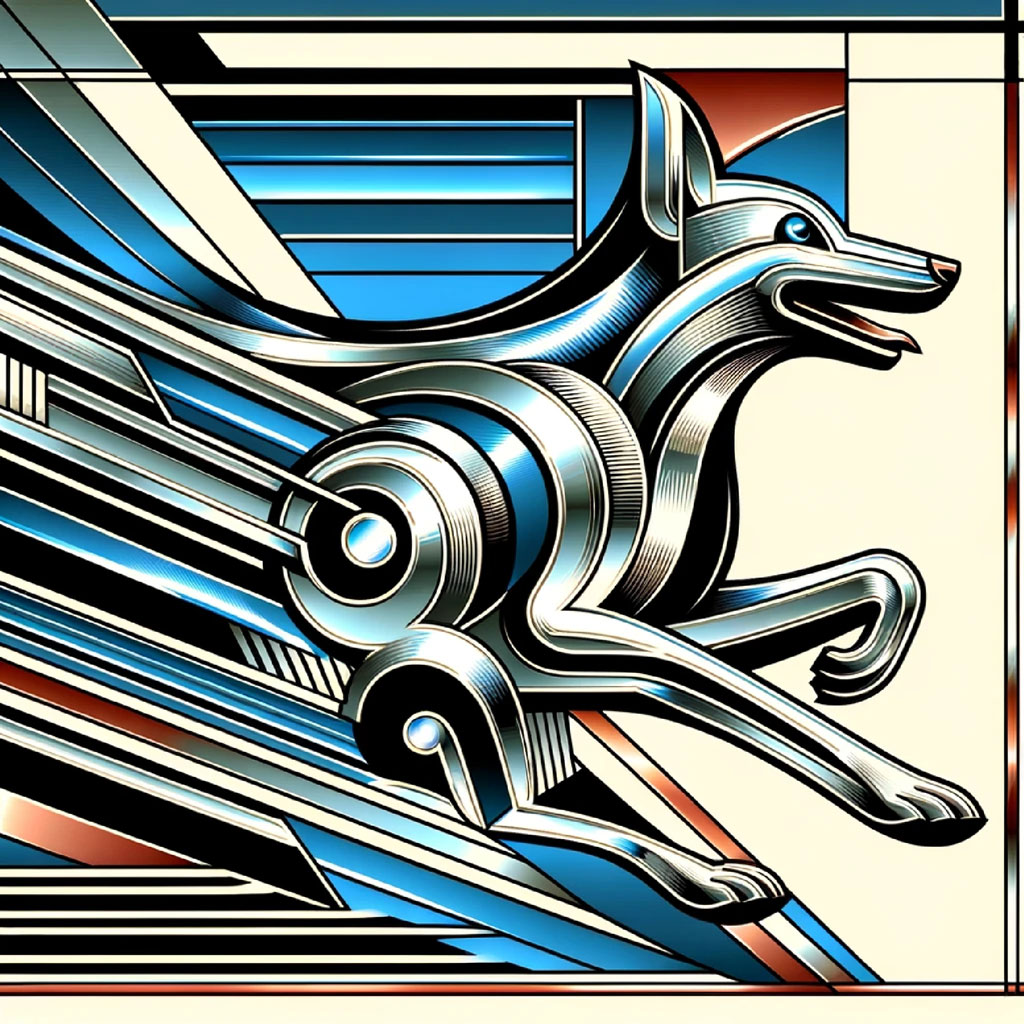 Stylized illustration of a dog running with abstract background