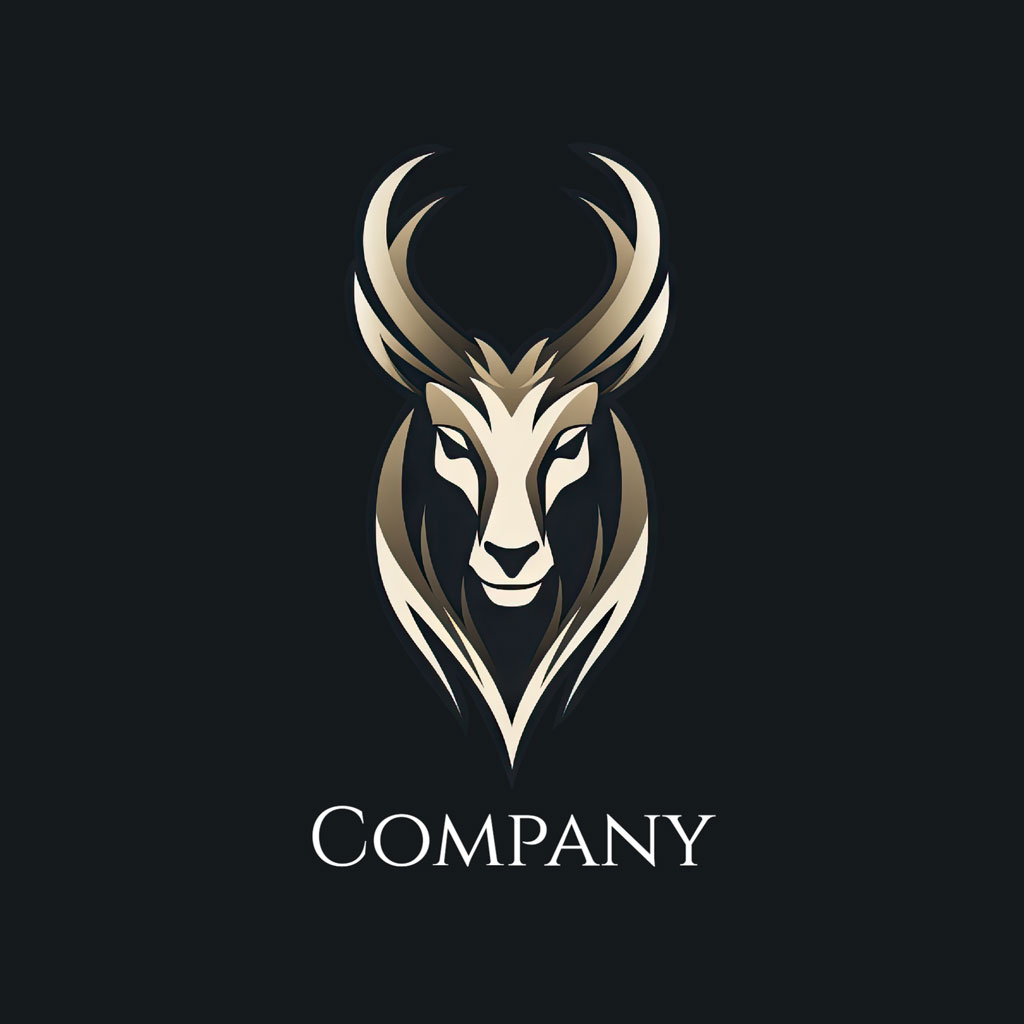 Stylized deer head logo with gold and white accents