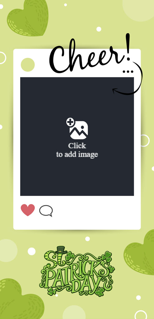 St. Patrick's Day social media post template with a blank image space and 'Cheer!' text