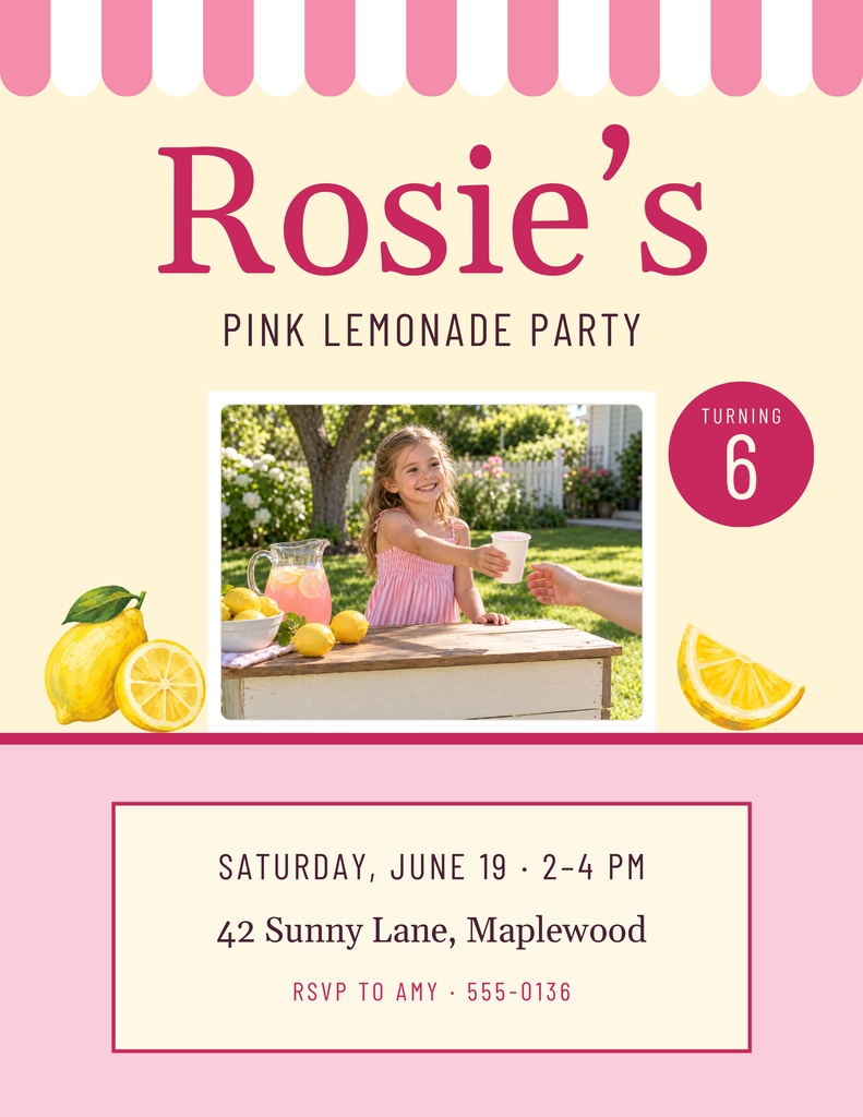 Preview for Pink Lemonade Party At Six Letter Flyer Template
