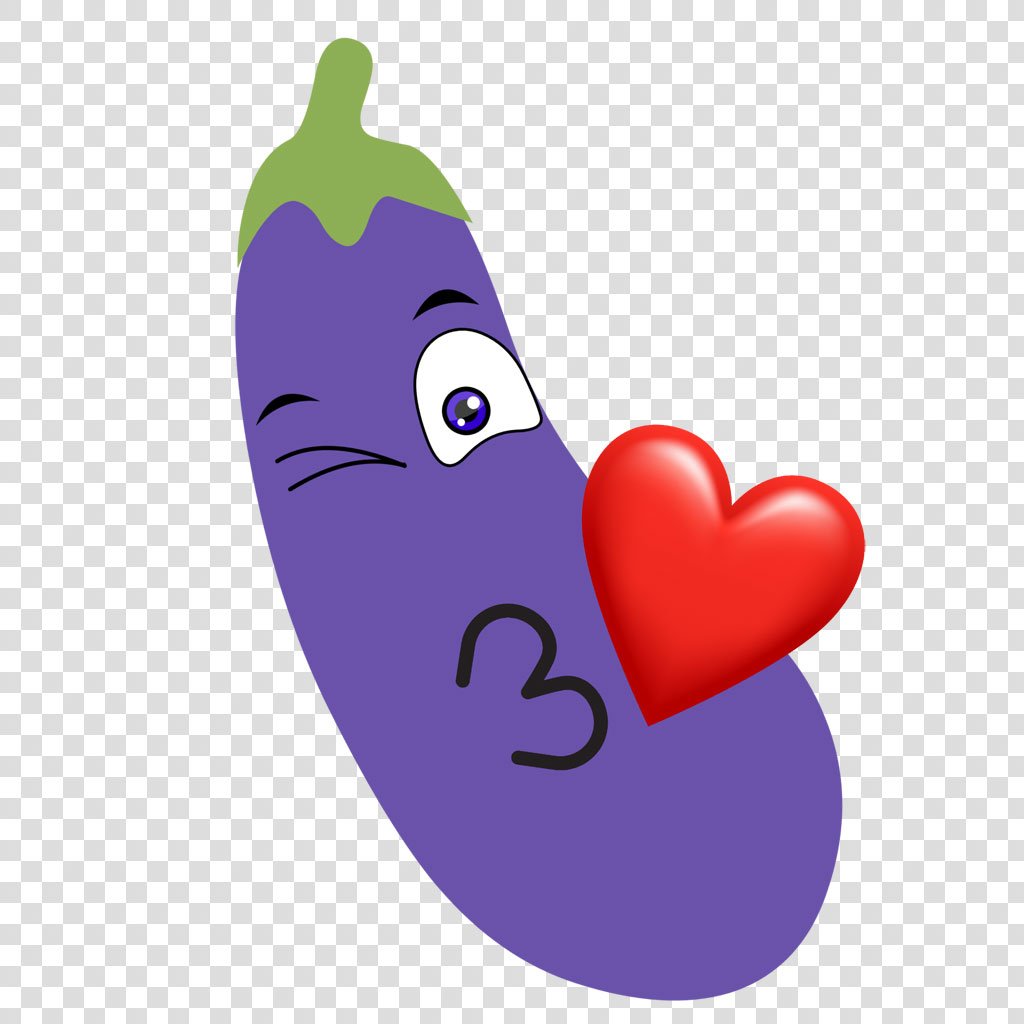 Cartoon eggplant with a heart